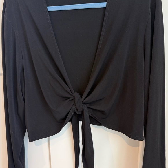 Cato Tops - Cato Black Long Sleeve Tie-Front Blouse
